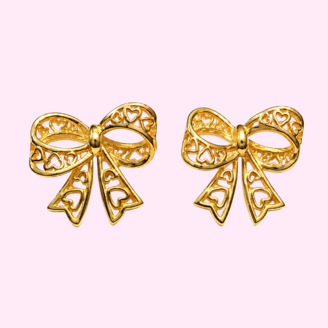 Heart-Cutout Bow Earrings