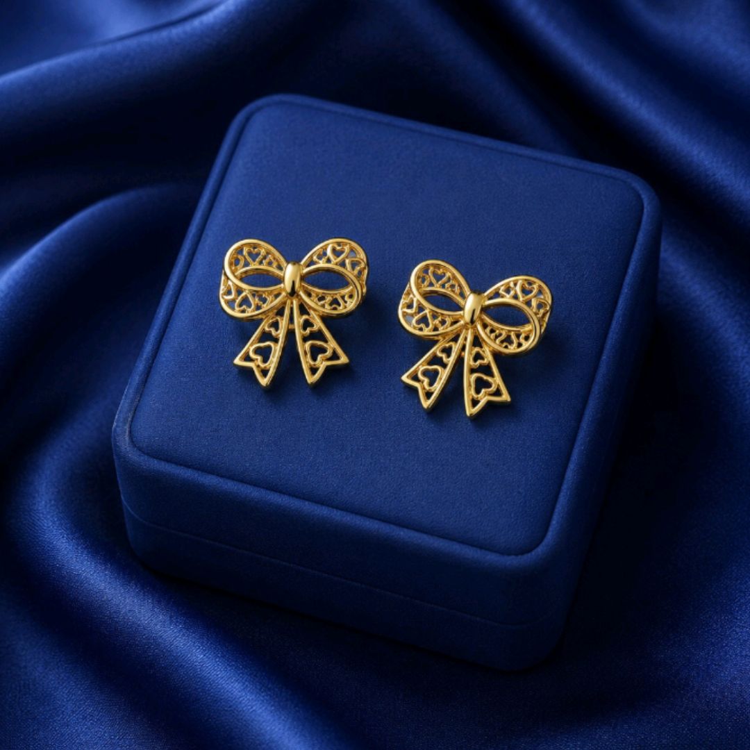 Heart-Cutout Bow Earrings