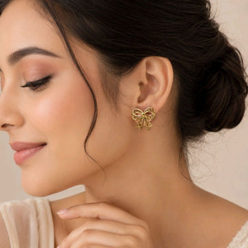 Heart-Cutout Bow Earrings