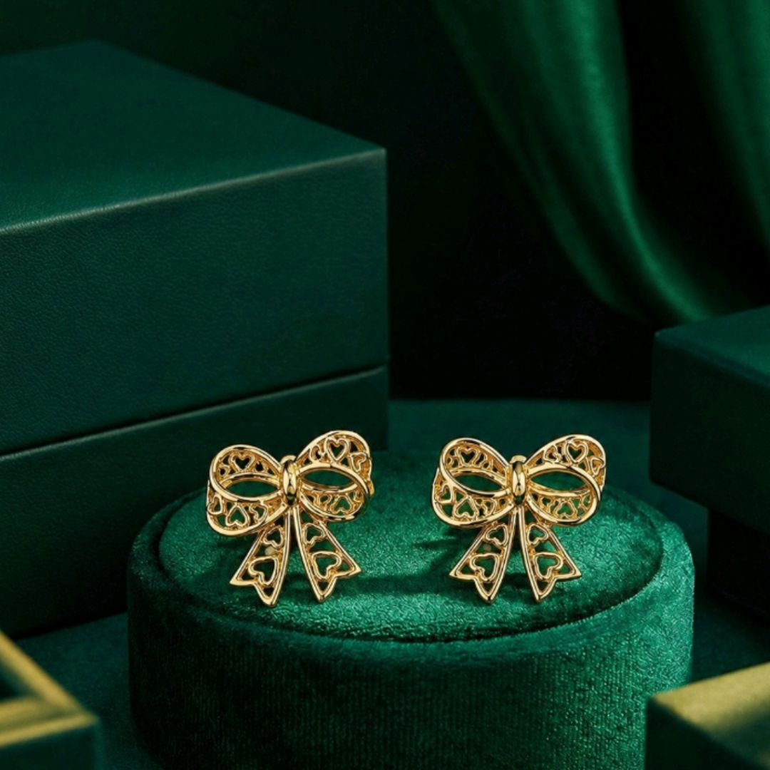 Heart-Cutout Bow Earrings