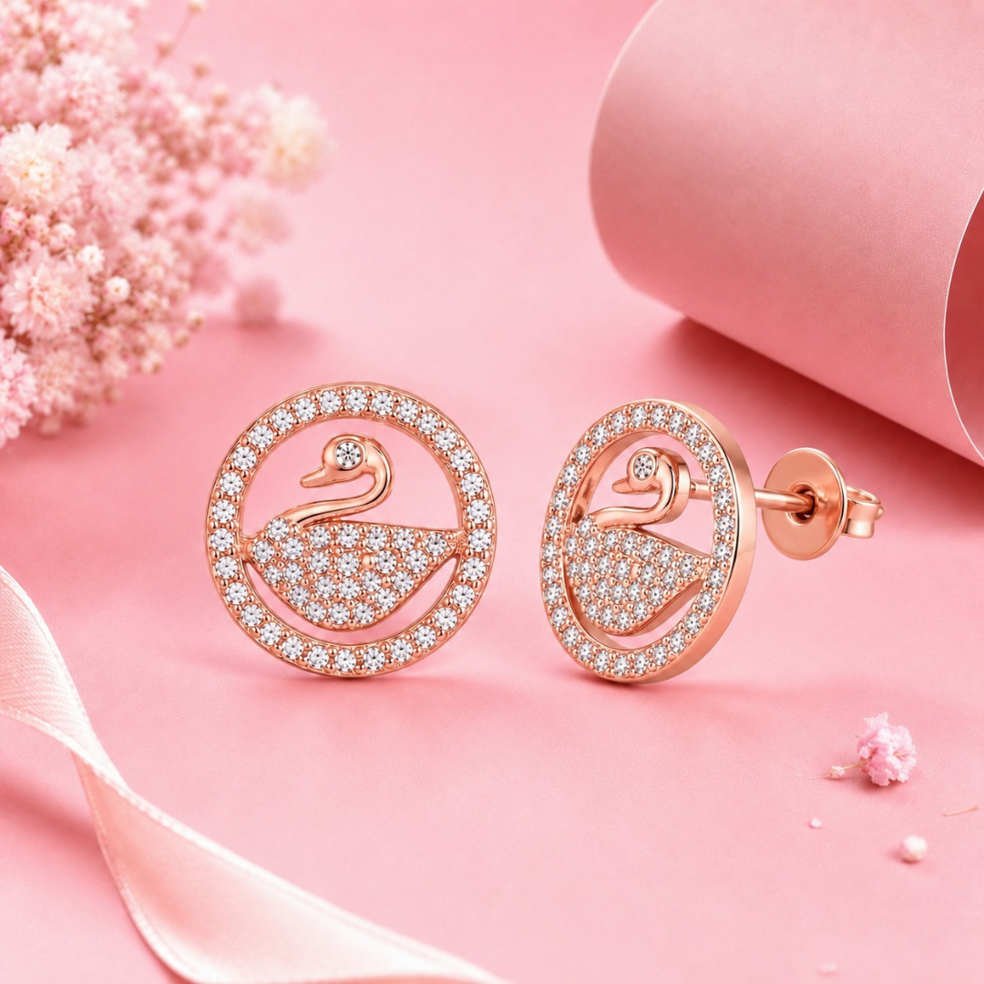 Swan Zircons Earring  (Made With 925 Silver)