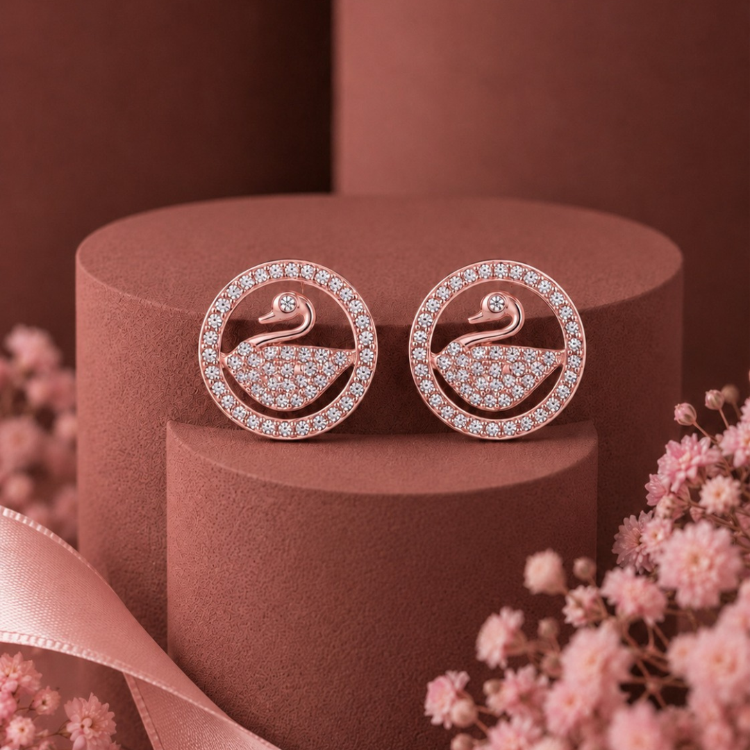 Swan Zircons Earring  (Made With 925 Silver)