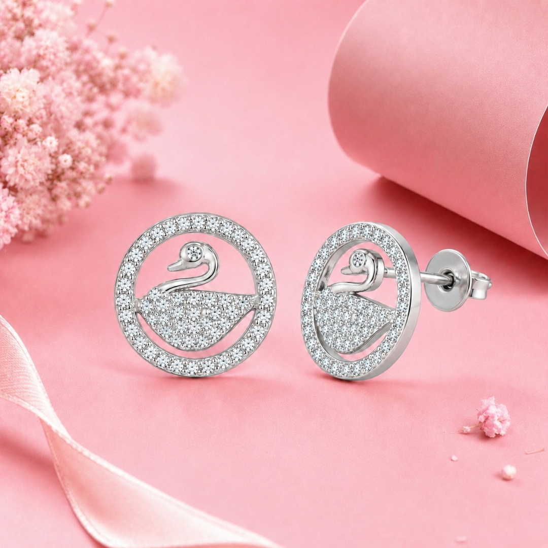 Swan Zircons Earring  (Made With 925 Silver)