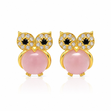 Pink Owl Charm Earrings  (Made With 925 Silver)
