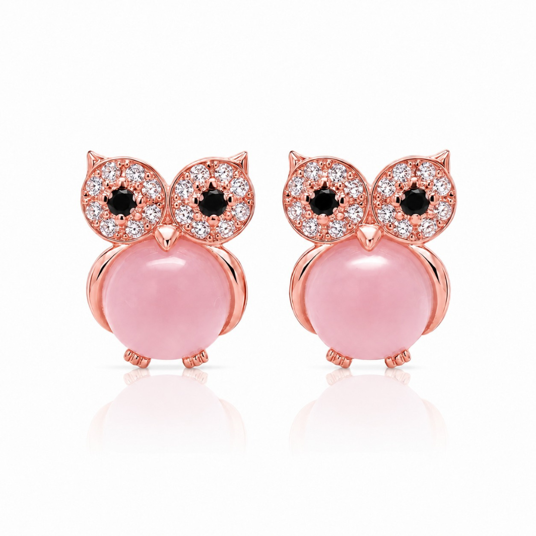 Pink Owl Charm Earrings  (Made With 925 Silver)