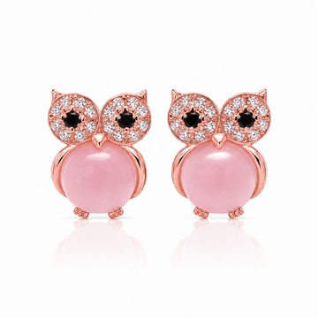 Pink Owl Charm Earrings  (Made With 925 Silver)