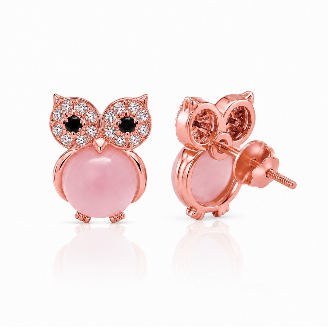 Pink Owl Charm Earrings  (Made With 925 Silver)