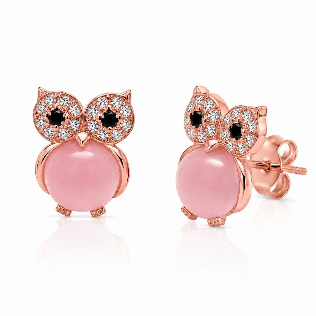 Pink Owl Charm Earrings  (Made With 925 Silver)