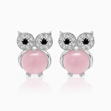 Pink Owl Charm Earrings  (Made With 925 Silver)