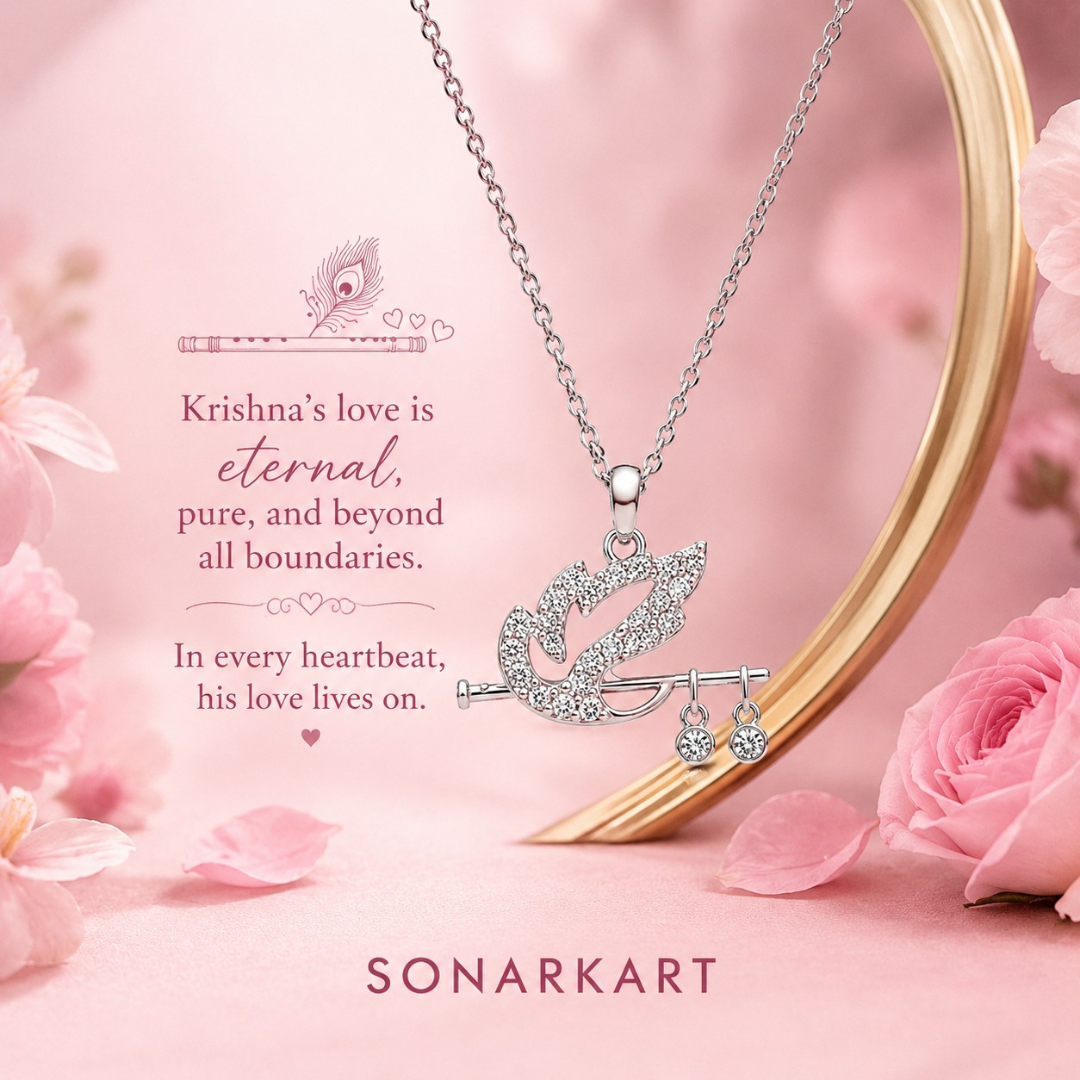 Krishna Flute Feather Pendant (Made With 925 Silver)