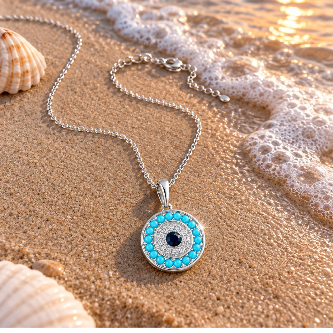 Azure Guardian Evil Eye Pendant (Made With 925 Silver)