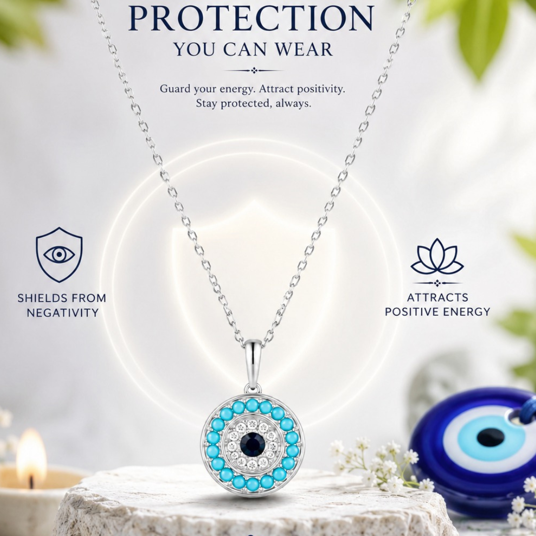 Azure Guardian Evil Eye Pendant (Made With 925 Silver)