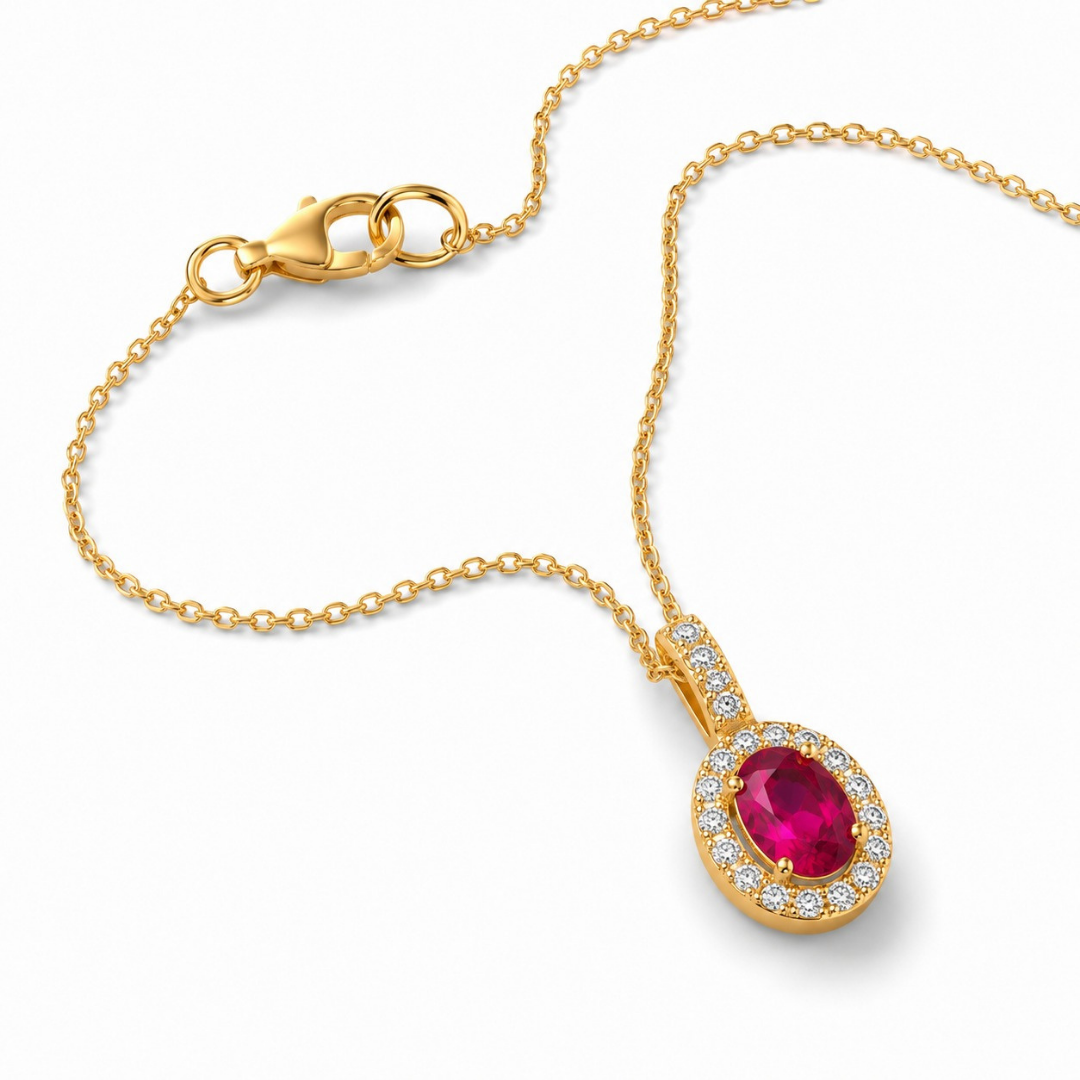 Regal Ruby Halo Pendant (Made With 925 Silver)