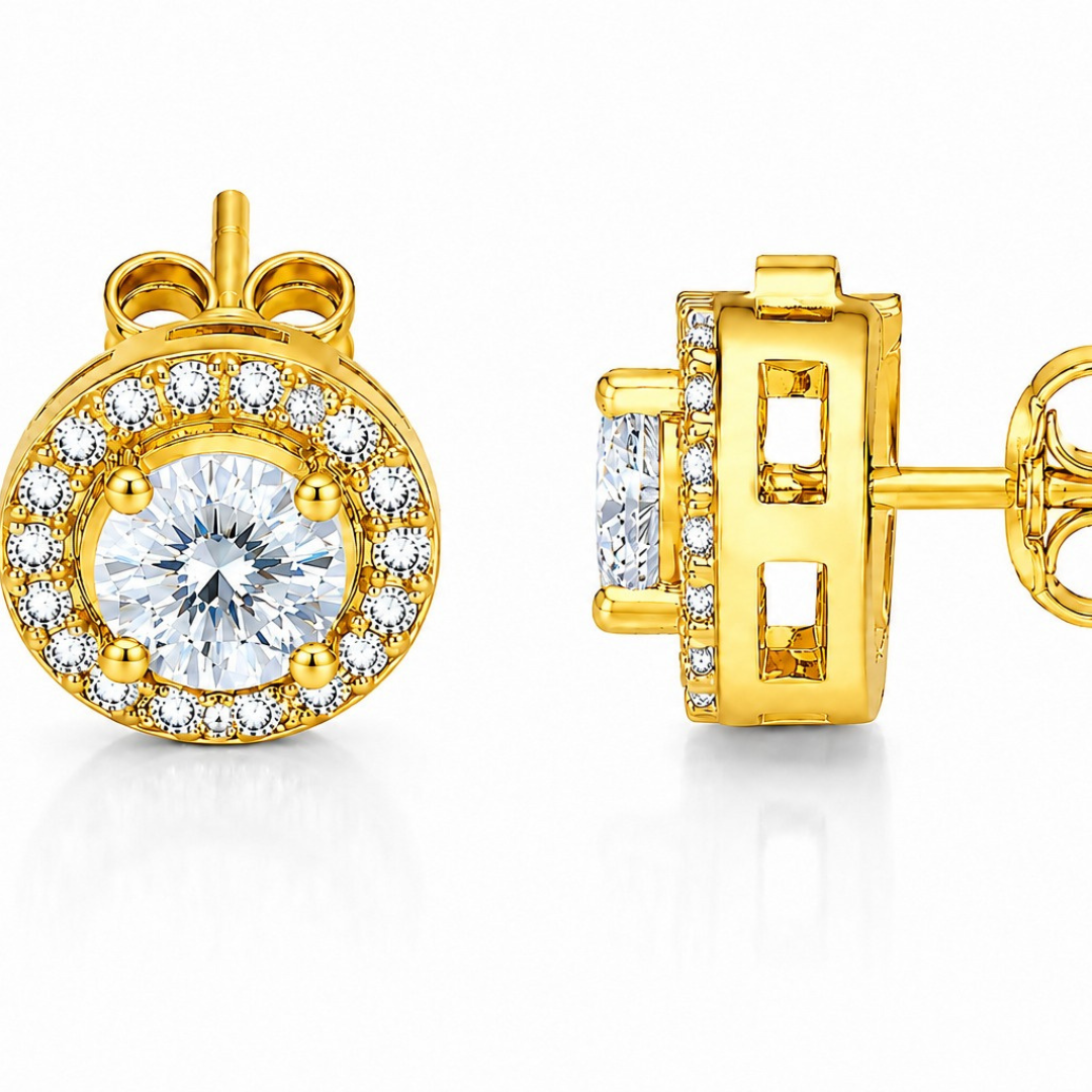 Radiant Halo Round Stud Earrings  (made with 925 silver)