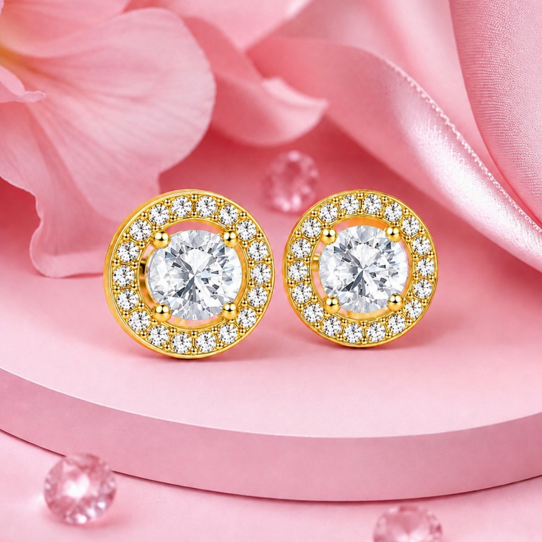 Radiant Halo Round Stud Earrings  (made with 925 silver)