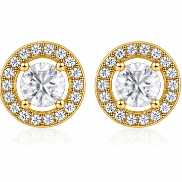 Radiant Halo Round Stud Earrings  (made with 925 silver)