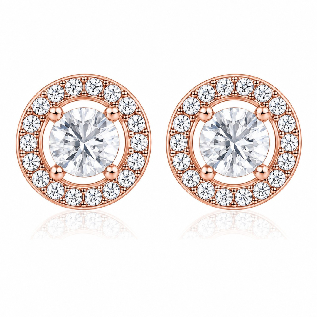Radiant Halo Round Stud Earrings  (made with 925 silver)