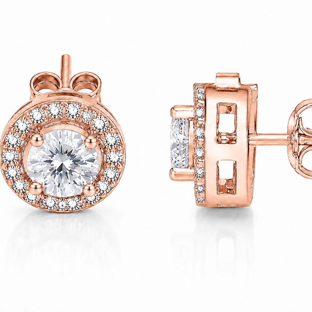 Radiant Halo Round Stud Earrings  (made with 925 silver)