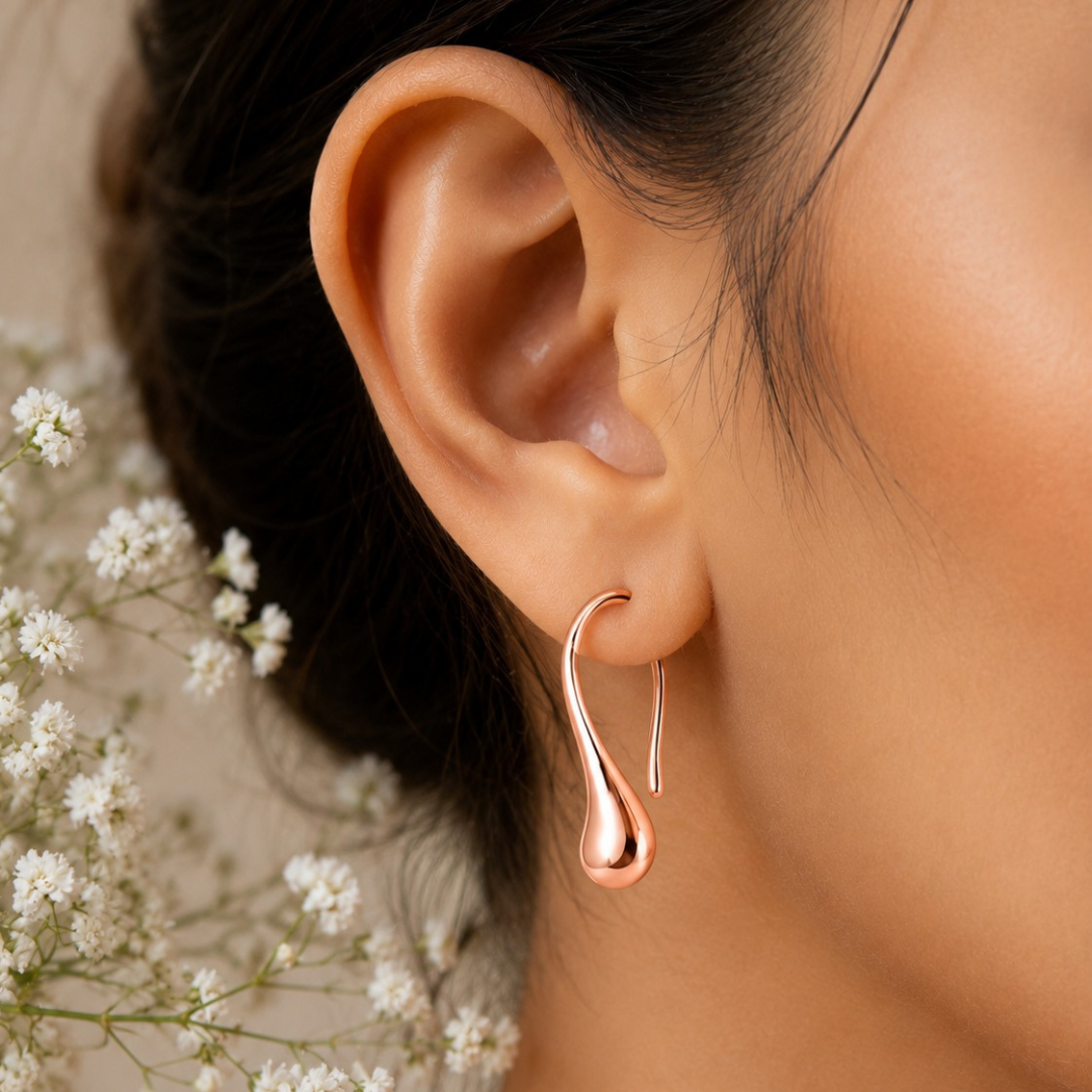 Minimalist Liquid Drop Hook Earring ( Made With 925 Silver)