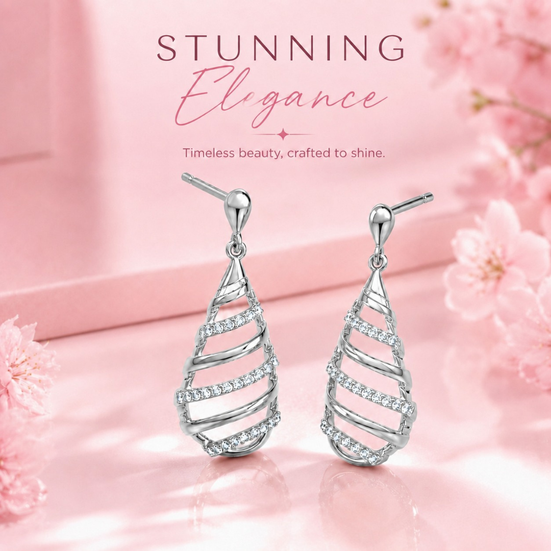 Spiral teardrop Earring     ( Made With 925 Silver)
