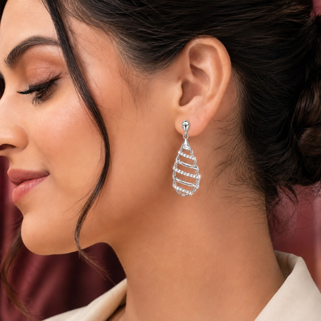 Spiral teardrop Earring     ( Made With 925 Silver)