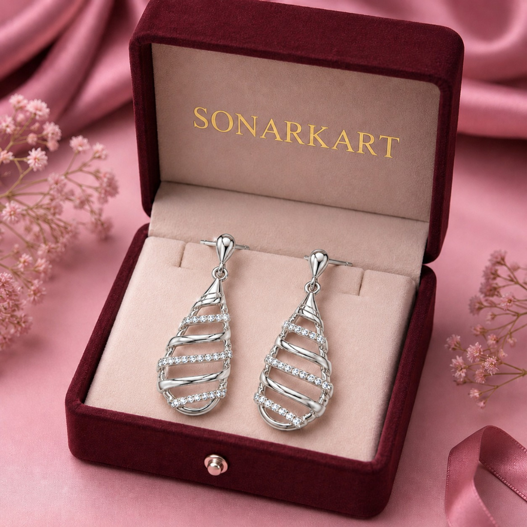 Spiral teardrop Earring     ( Made With 925 Silver)