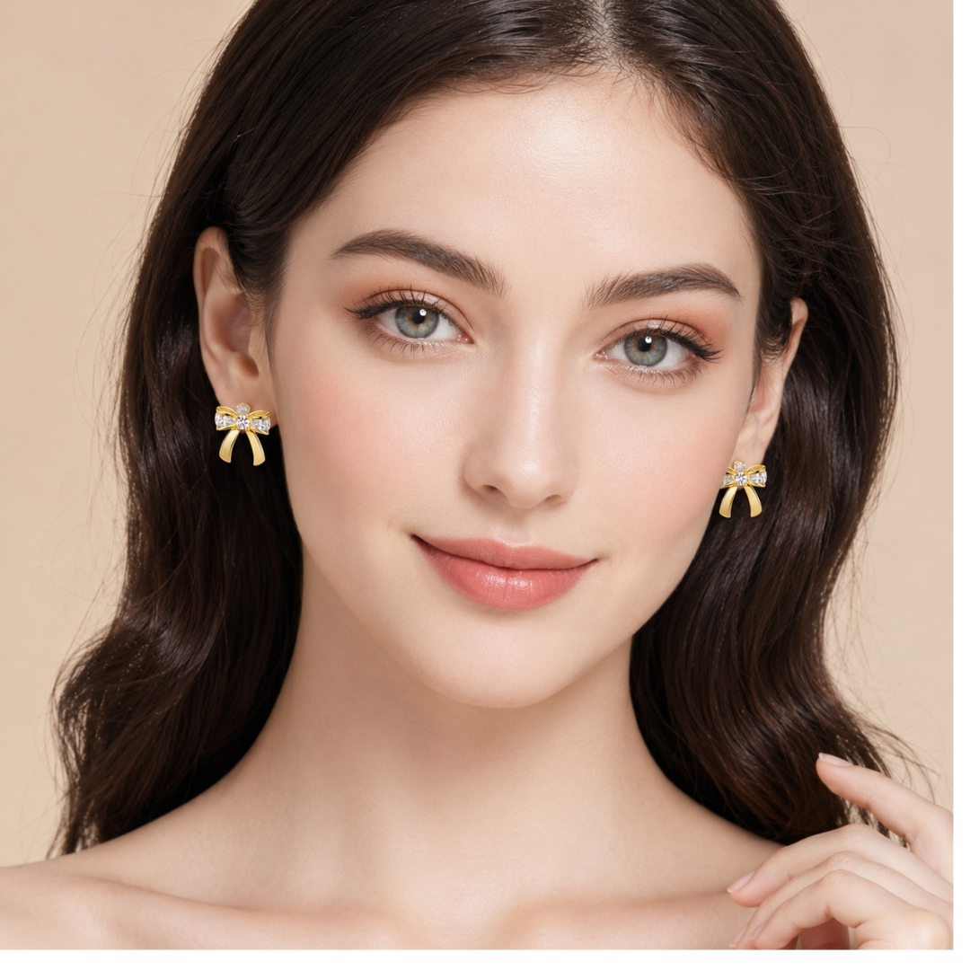Ribbon Bow Earring  (Made With 925 Silver)