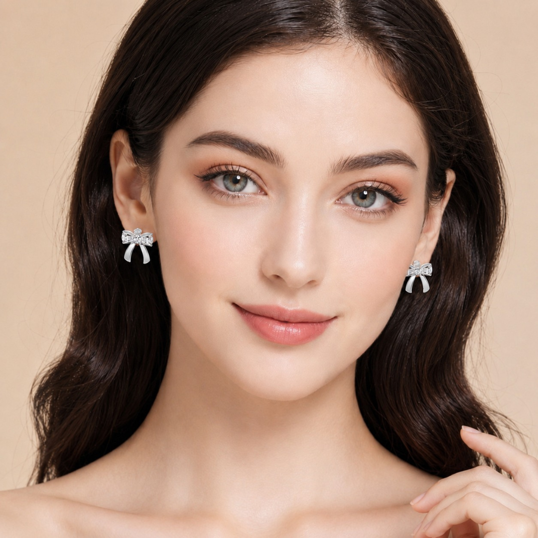 Ribbon Bow Earring  (Made With 925 Silver)