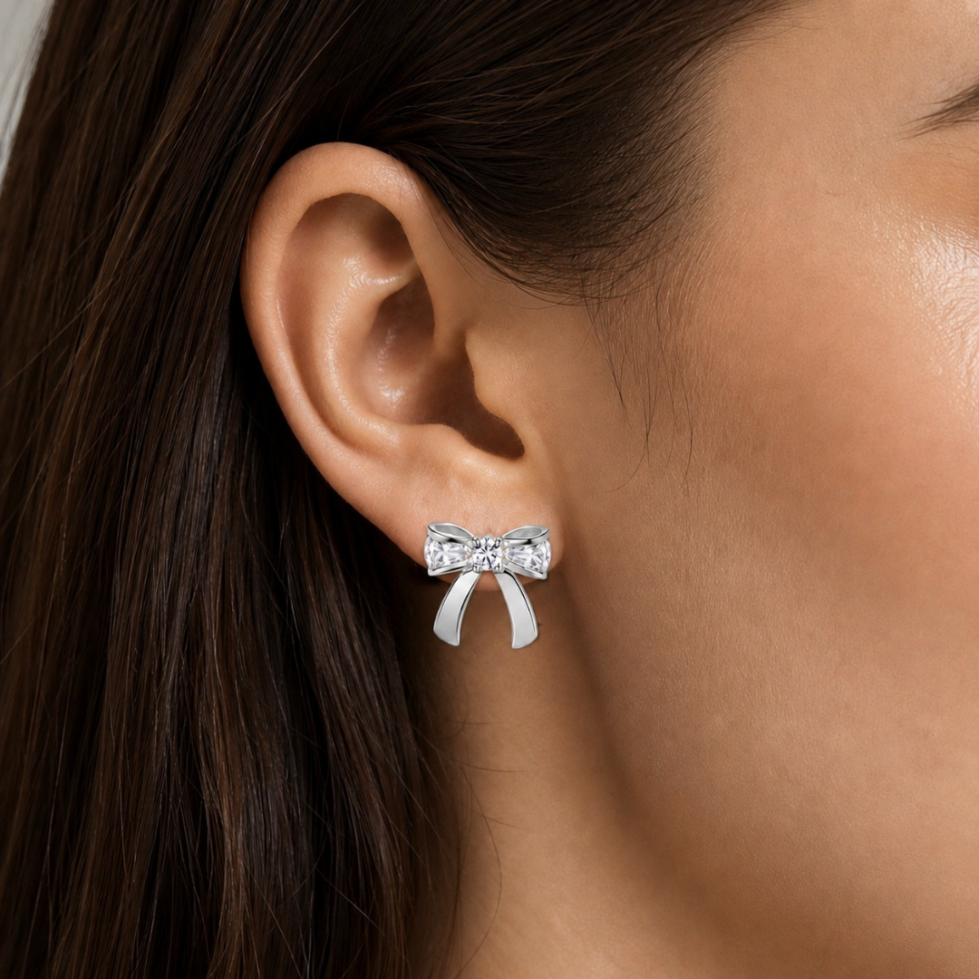 Ribbon Bow Earring  (Made With 925 Silver)