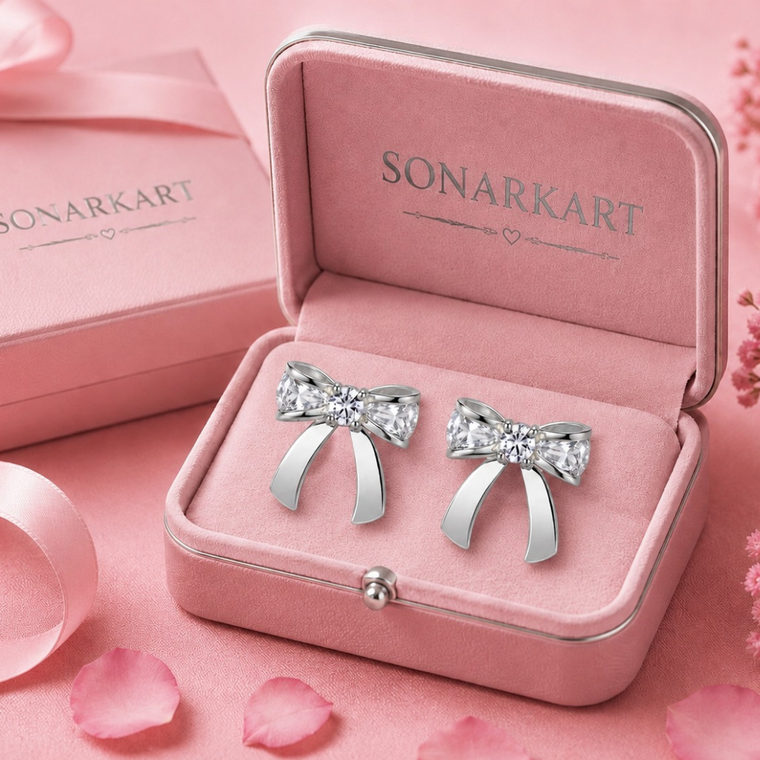 Ribbon Bow Earring  (Made With 925 Silver)