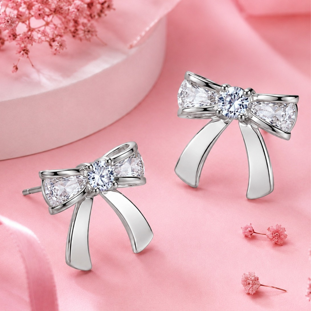 Ribbon Bow Earring  (Made With 925 Silver)