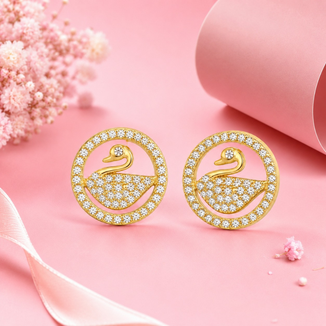 Swan Zircons Earring  (Made With 925 Silver)