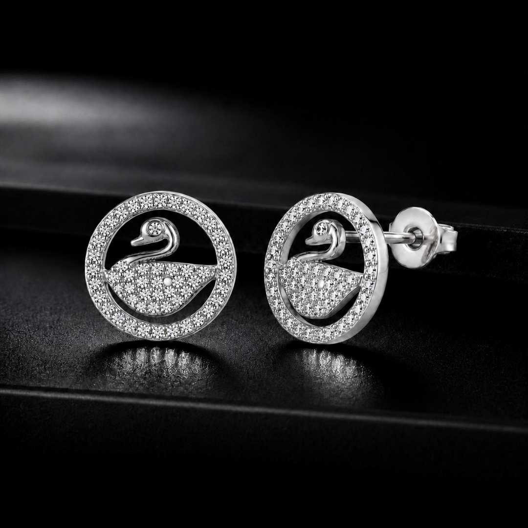 Swan Zircons Earring  (Made With 925 Silver)