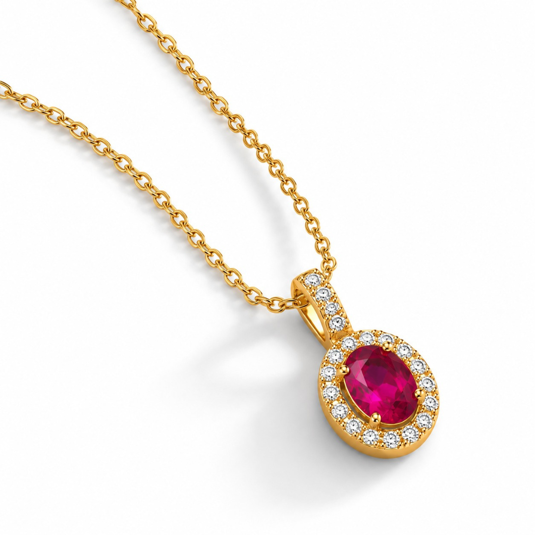 Regal Ruby Halo Pendant (Made With 925 Silver)