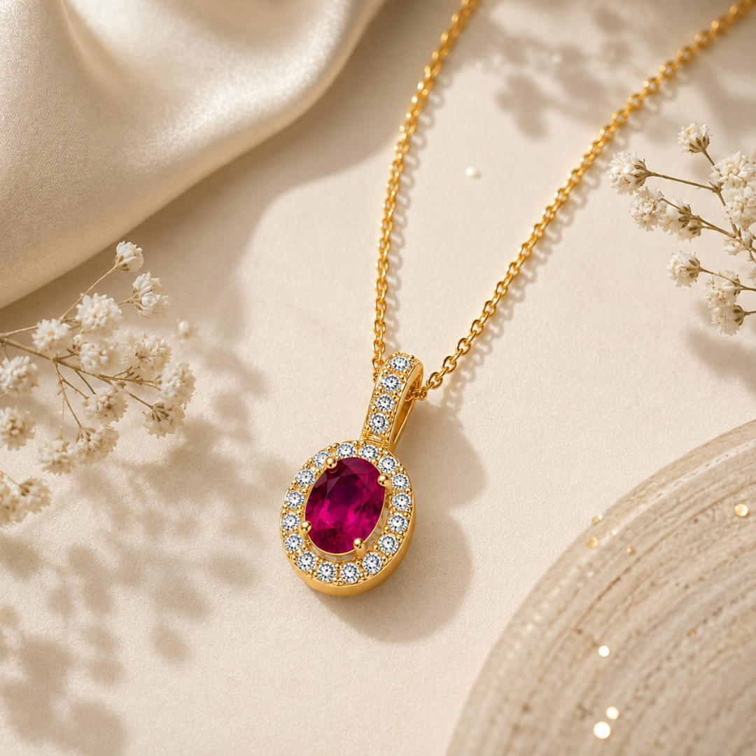 Regal Ruby Halo Pendant (Made With 925 Silver)
