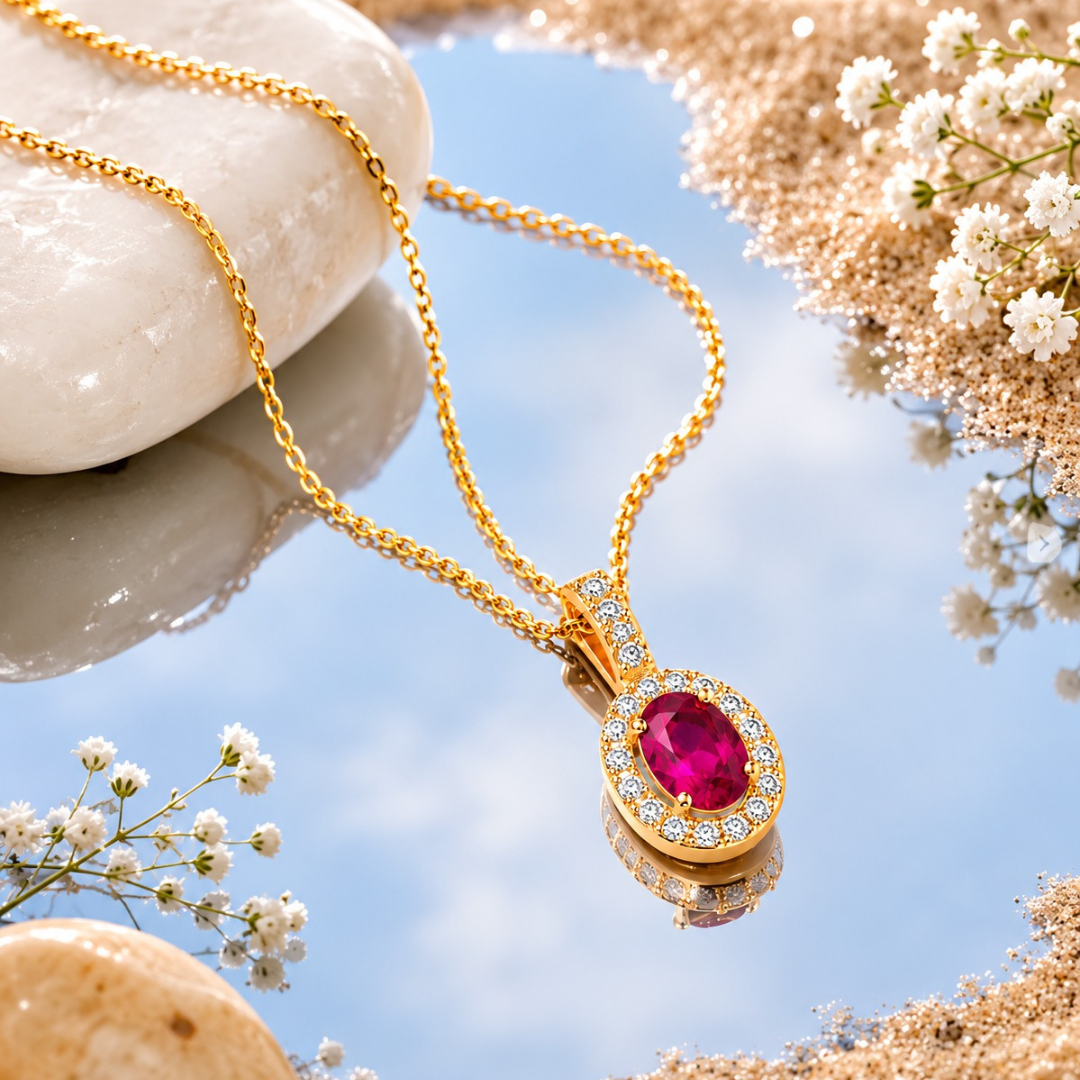 Regal Ruby Halo Pendant (Made With 925 Silver)