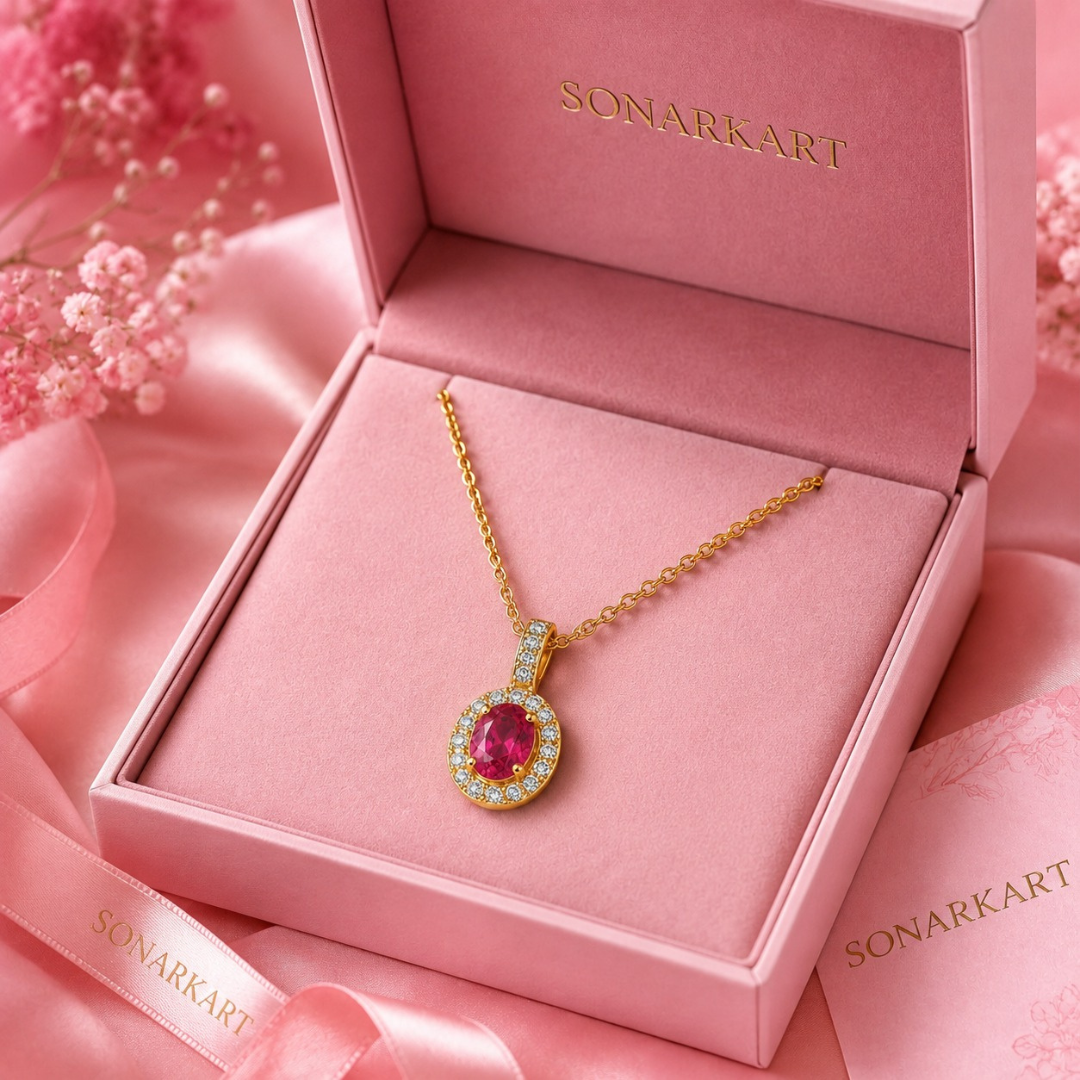 Regal Ruby Halo Pendant (Made With 925 Silver)