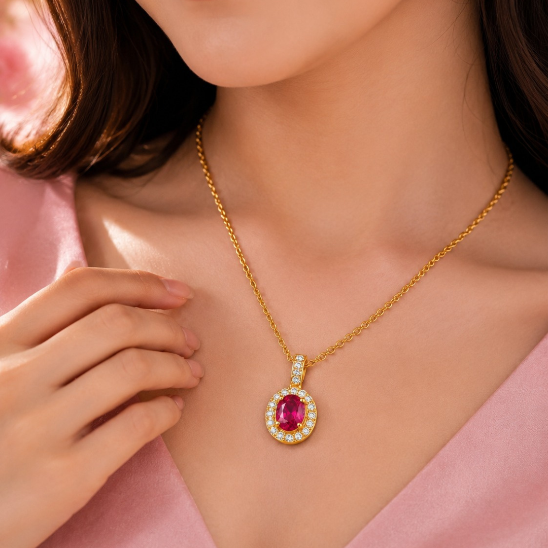 Regal Ruby Halo Pendant (Made With 925 Silver)