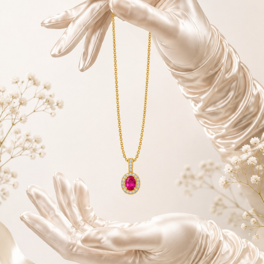 Regal Ruby Halo Pendant (Made With 925 Silver)