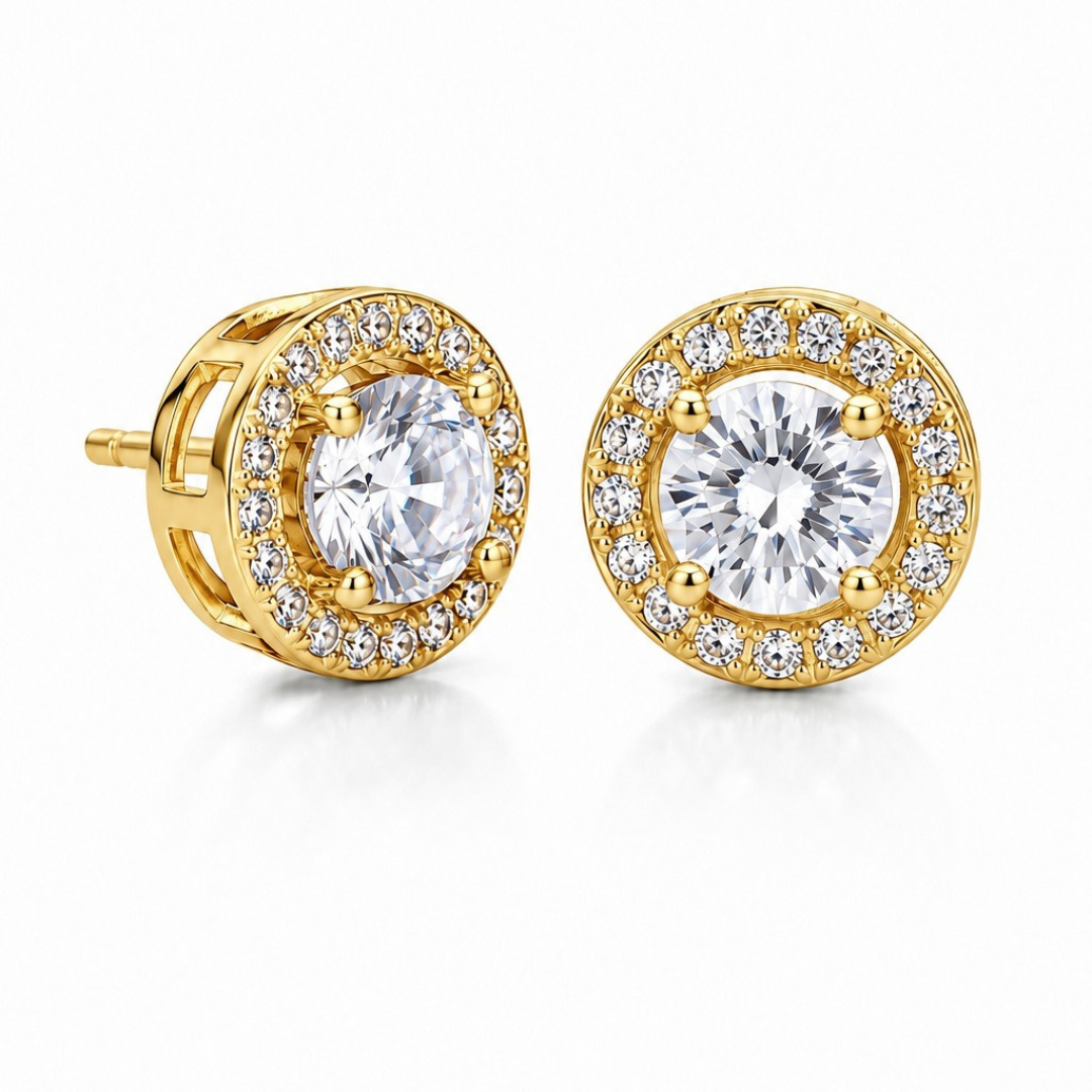 Radiant Halo Round Stud Earrings  (made with 925 silver)