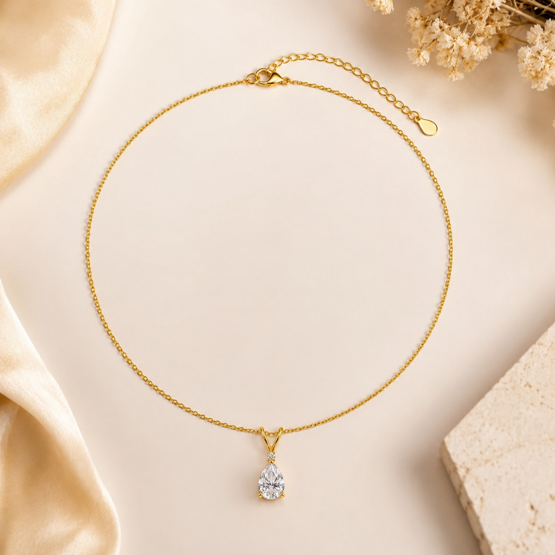 Aurora Teardrop Solitaire Pendent (Made With 925 Silver)
