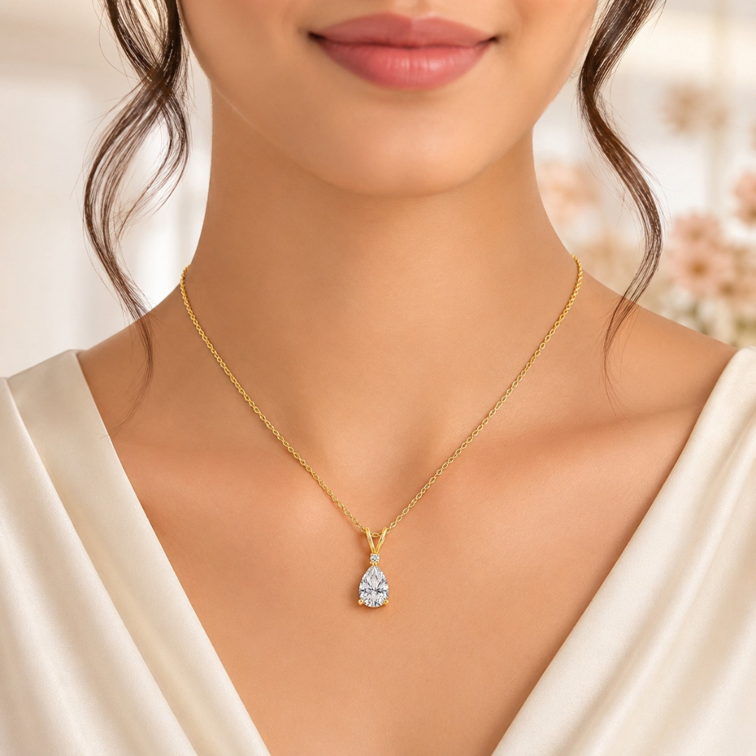 Aurora Teardrop Solitaire Pendent (Made With 925 Silver)
