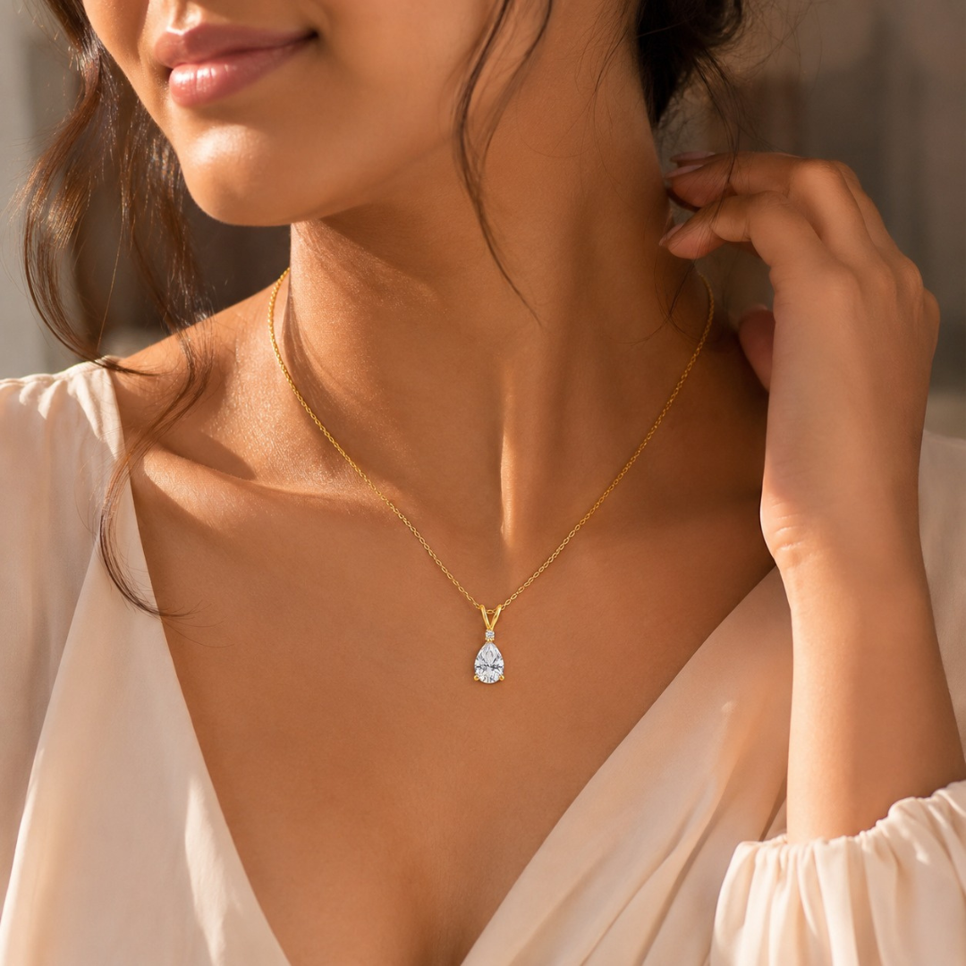 Aurora Teardrop Solitaire Pendent (Made With 925 Silver)